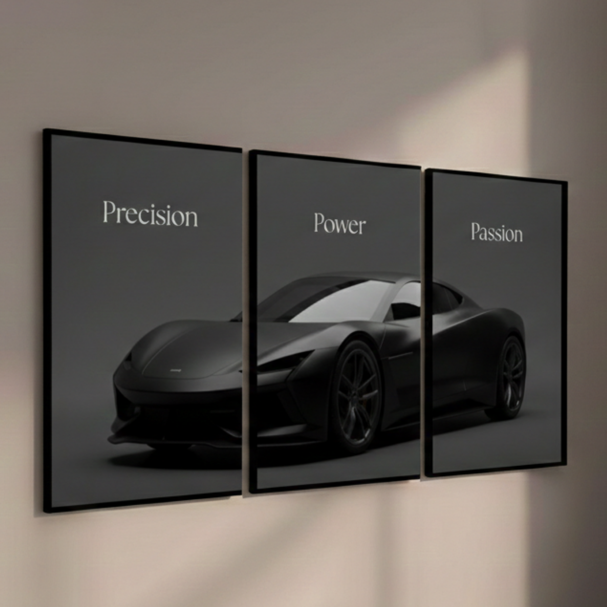 Precision Power Passion – Luxury Car Wall Art (Set of 3)