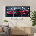 Red Hypercar Night Drive – Luxury Wall Art (Set of 3)