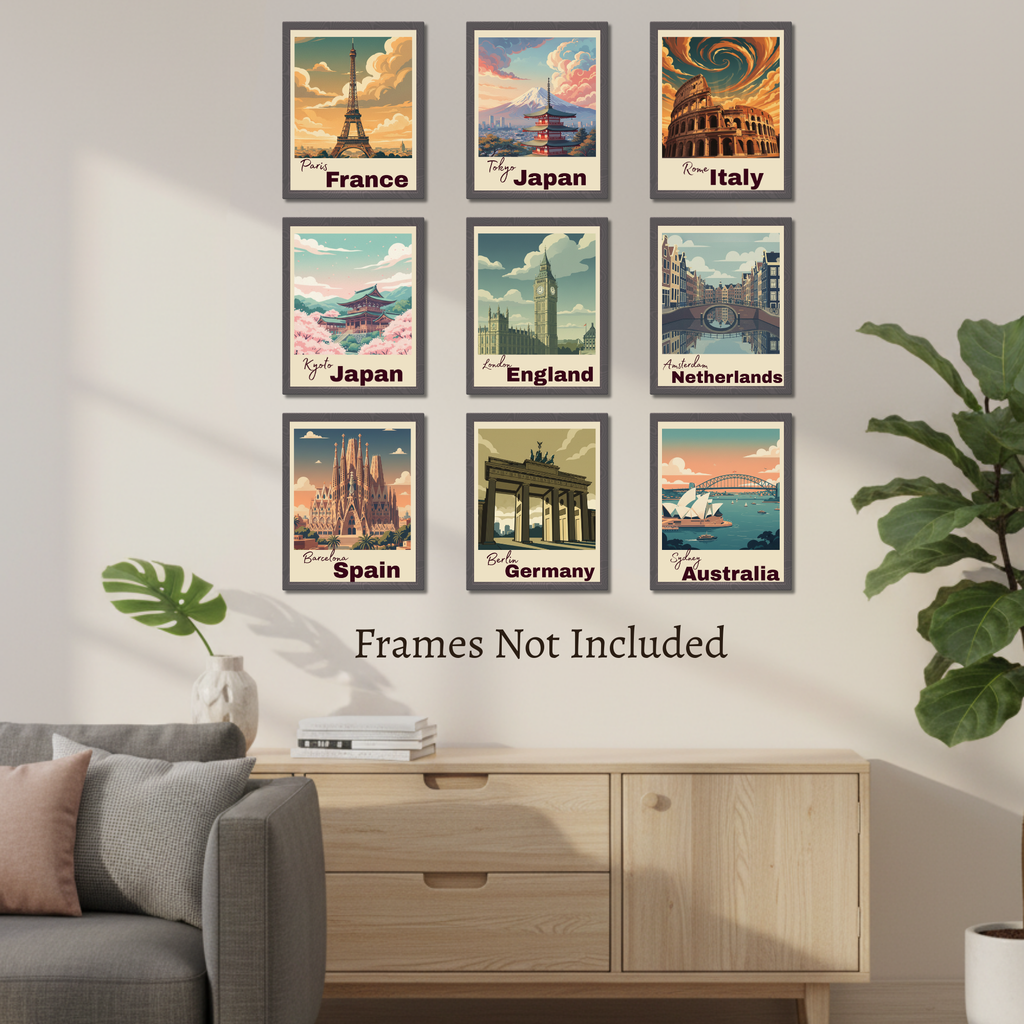 Vintage Country Travel Poster Set of 9