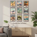 Vintage Country Travel Poster Set of 9