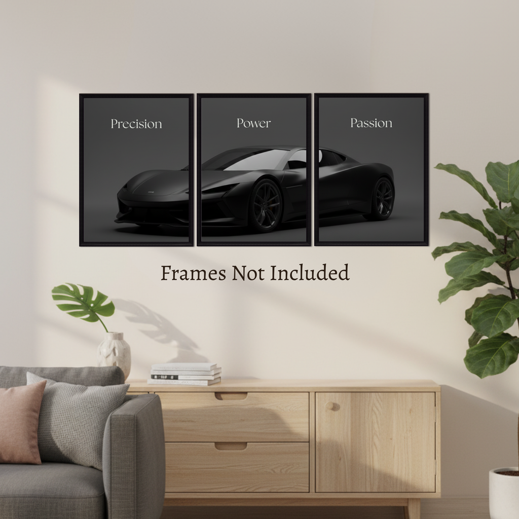 Precision Power Passion – Luxury Car Wall Art (Set of 3)