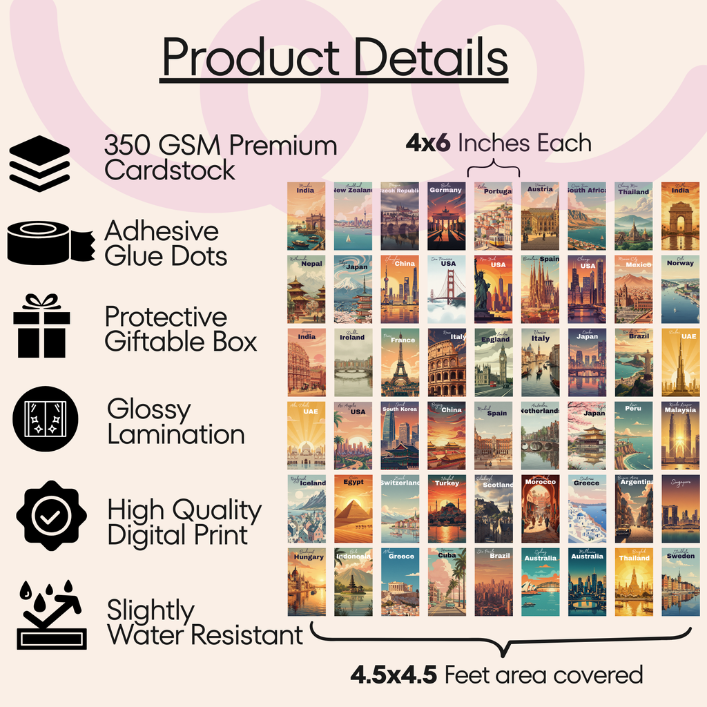 Vintage Travel Posters Set – Retro Tourism Wall Art (Set of 54)