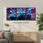 Neon Cyber Supercar – Futuristic Wall Art (Set of 3)