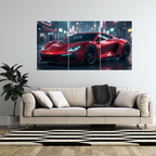 Red Hypercar Night Drive – Luxury Wall Art (Set of 3)