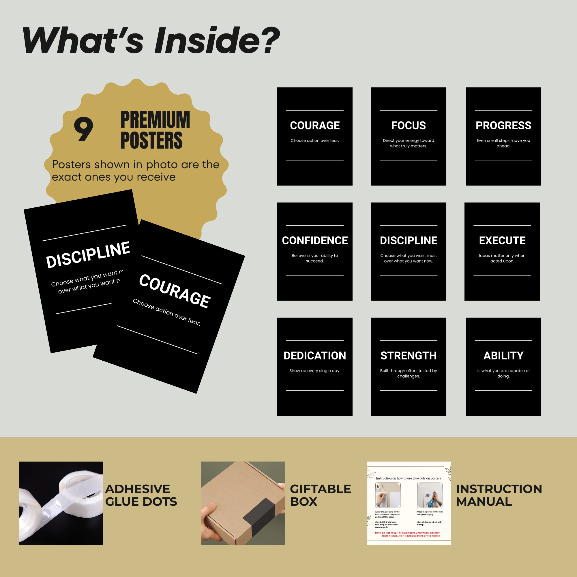 Motivational Poster (Set of 9) – Black