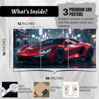 Red Hypercar Night Drive – Luxury Wall Art (Set of 3)