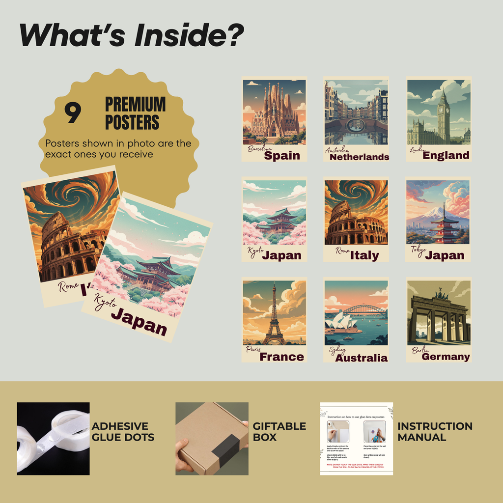 Vintage Country Travel Poster Set of 9