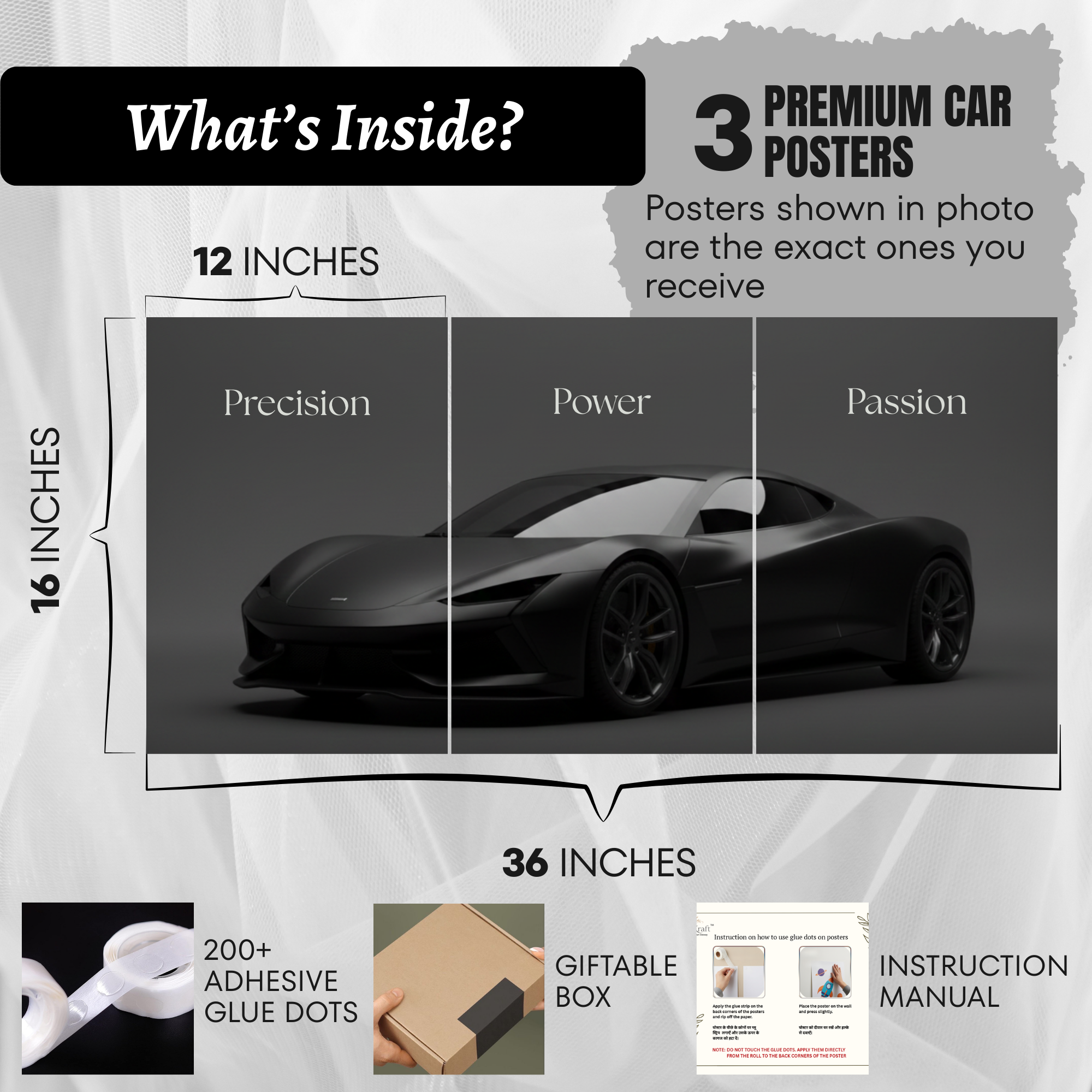 Precision Power Passion – Luxury Car Wall Art (Set of 3)