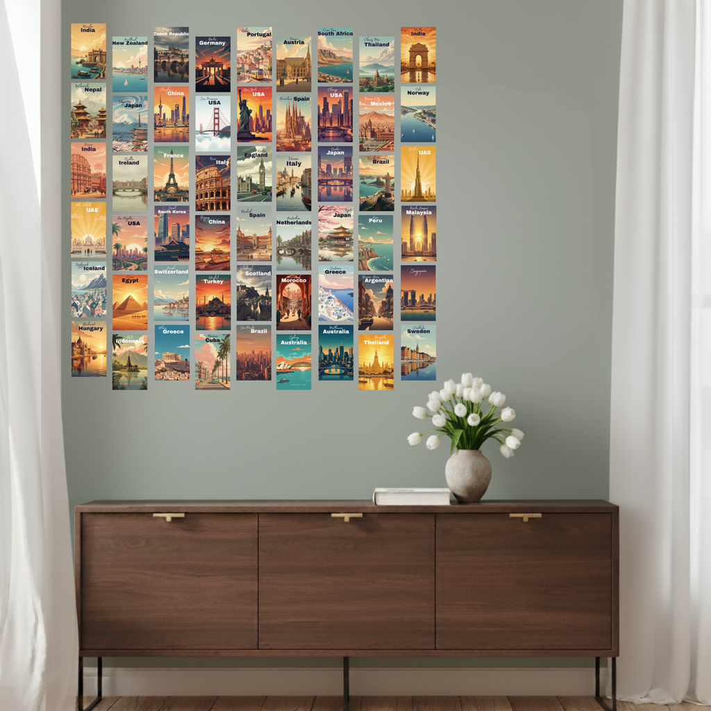 Vintage Travel Posters Set – Retro Tourism Wall Art (Set of 54)