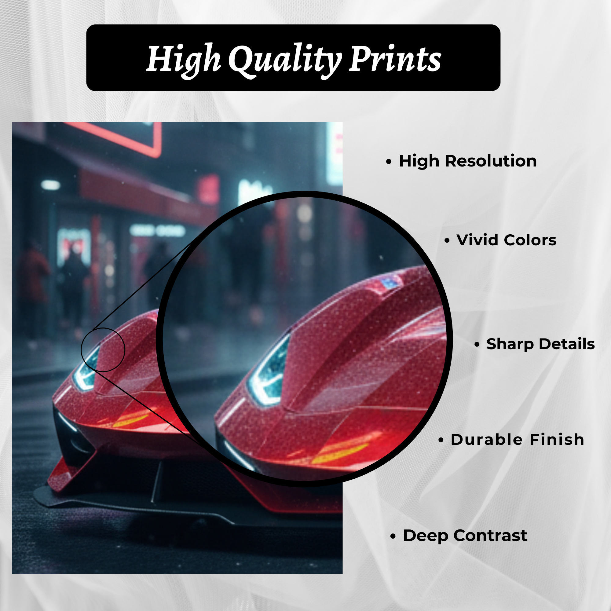 Red Hypercar Night Drive – Luxury Wall Art (Set of 3)